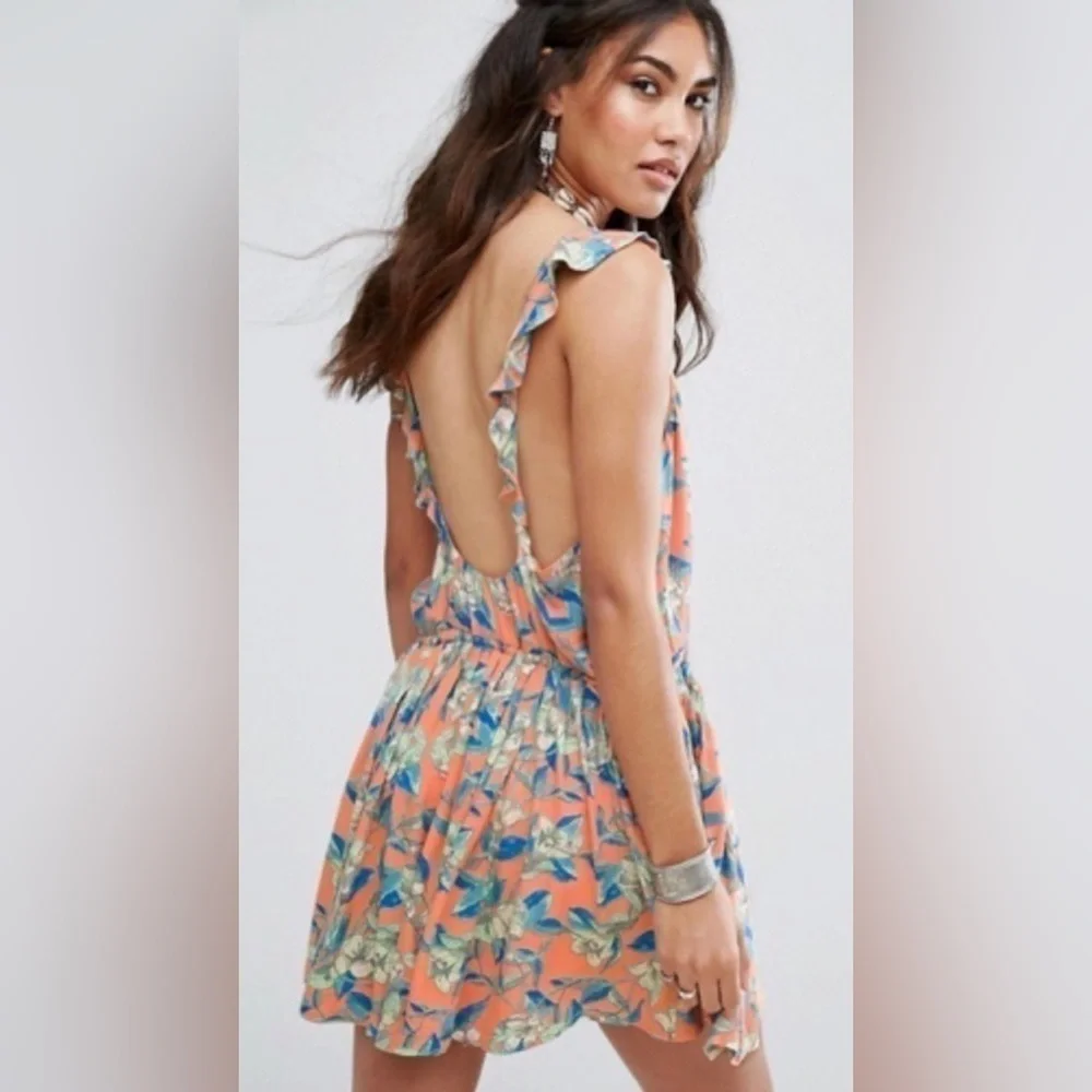 Free People Dear You Floral Backless Ruffle Mini Dress